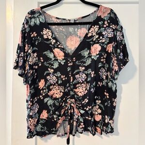 American Eagle Outfitters Black and Pink Floral Blouse